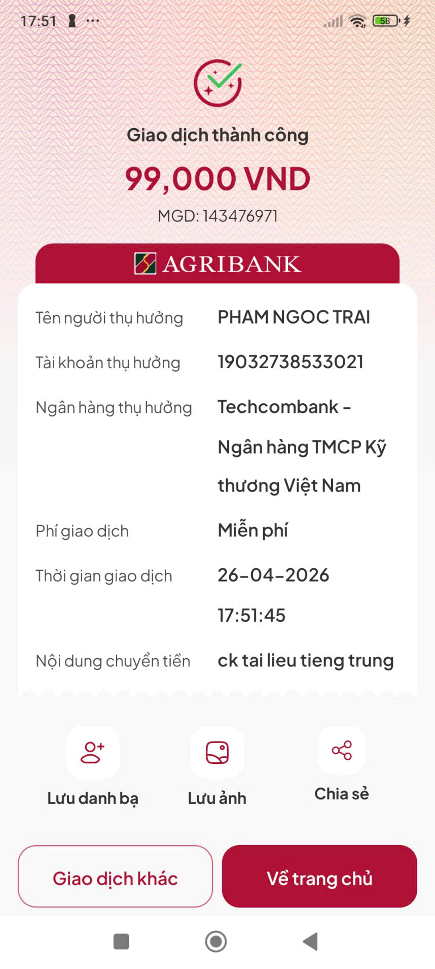 Giao dịch thành công